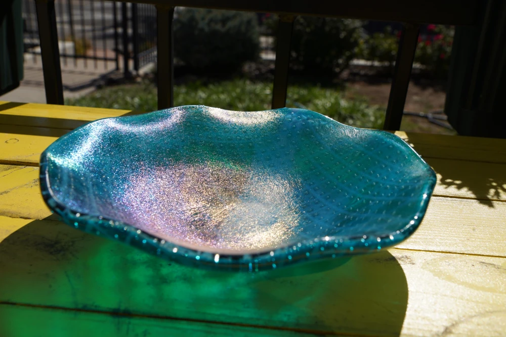 Turquoise Wave Bowl catching the sunlight